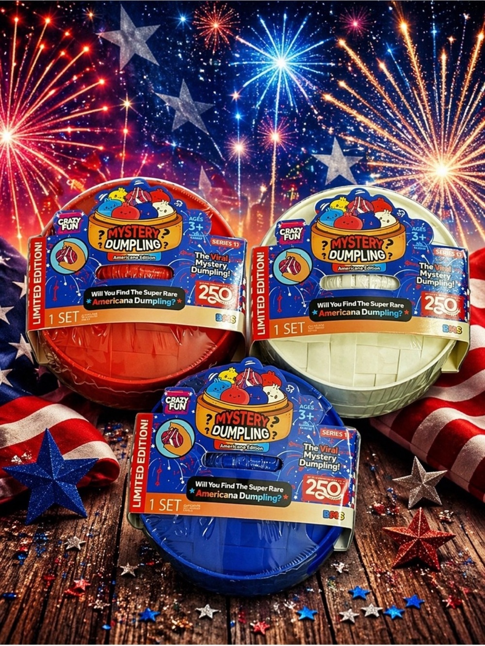 LIMITED EDITION CRAZY FUN Viral MYSTERY DUMPLING Red, Blue & White RARE INCLUDED